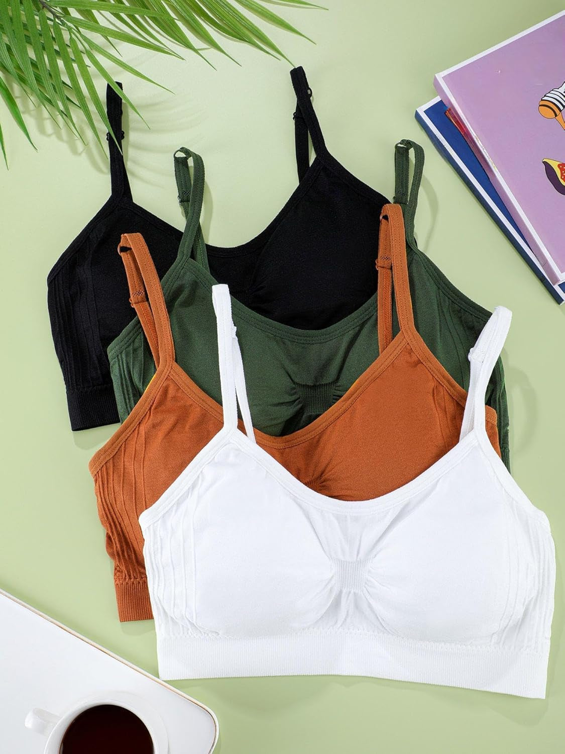 4 Pieces Bralette Neck Cami Bra Wireless Tank Top Sports Bra for Women