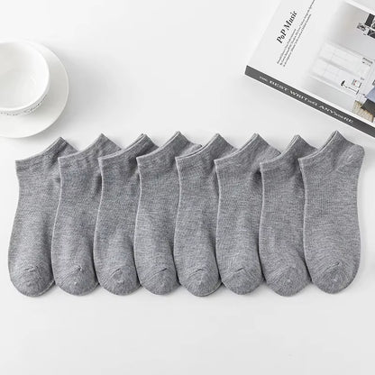 8 Pairs Men Solid Color Minimalist Ankle Socks Fashionable Versatile Trend Socks Lightweight Breathable Comfortable Casual Socks