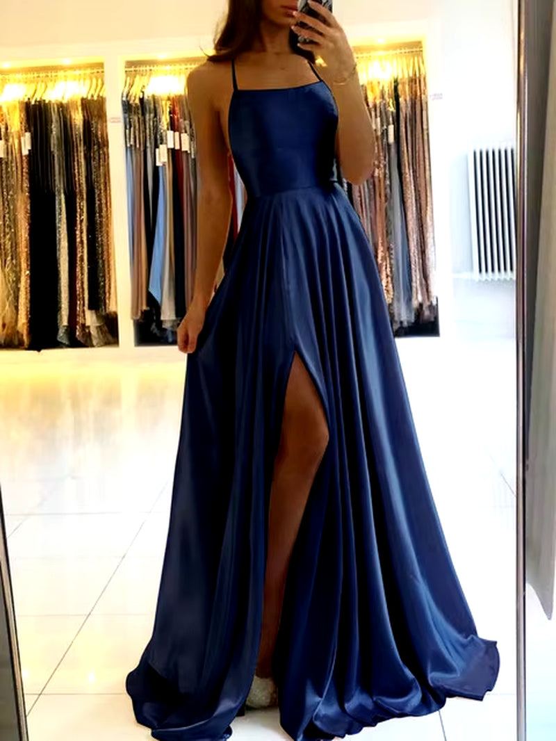 Burgundy Satin Beach Maxi Women Dress for Christmas Sexy Side Slit Adjustable Straps Evening Prom Dress Cheap Bridesmaid Dresses