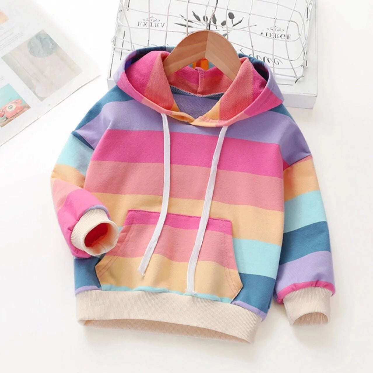 Lovebay Kids Girl Rainbow Pullover Hoodies Casual Hooded Sweatshirts Jumper Hoody Sweater Tops