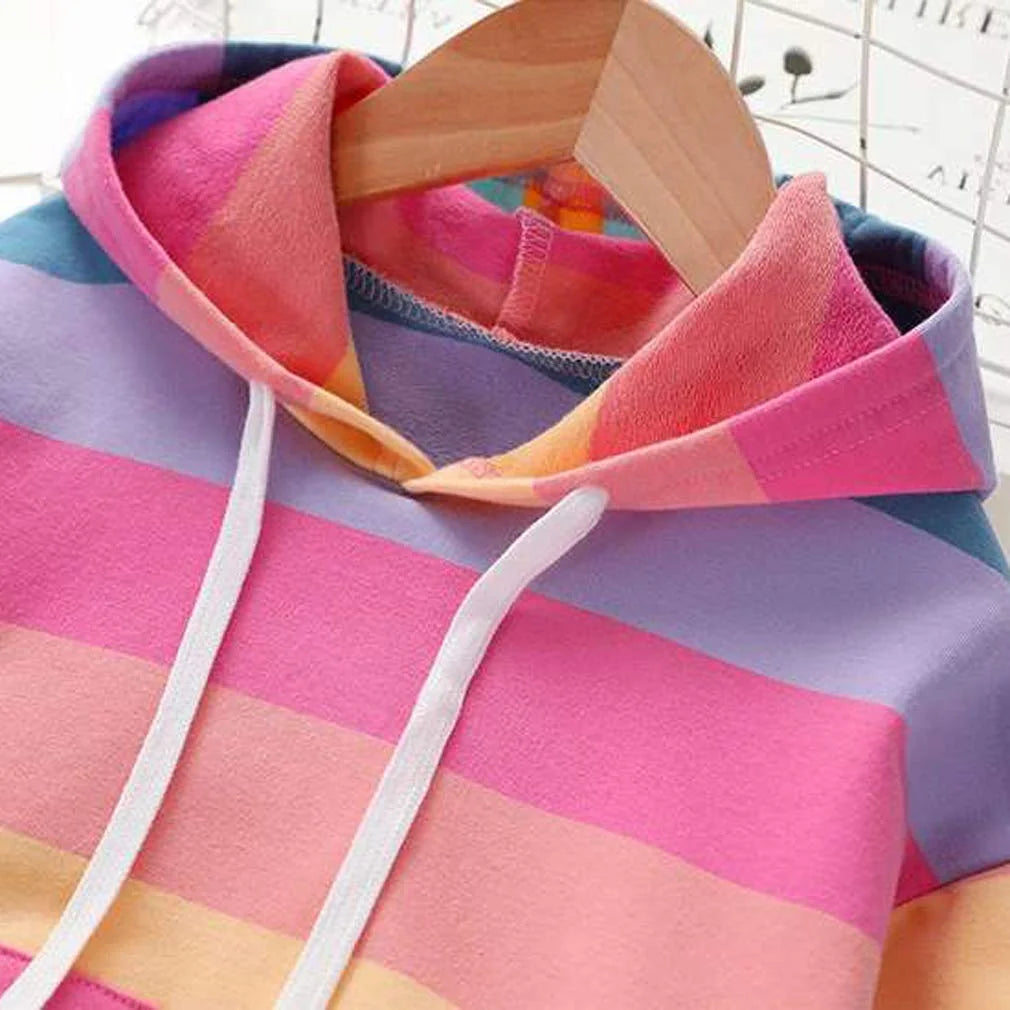 Lovebay Kids Girl Rainbow Pullover Hoodies Casual Hooded Sweatshirts Jumper Hoody Sweater Tops