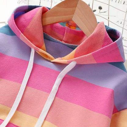 Lovebay Kids Girl Rainbow Pullover Hoodies Casual Hooded Sweatshirts Jumper Hoody Sweater Tops