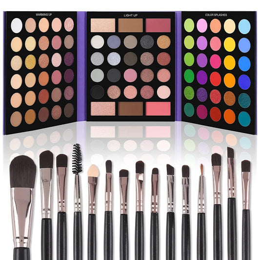 86-Color Eyeshadow Palette with 15-Piece Brush Set, Pigmented Matte and Shimmer Shades, Ideal Valentine's Day Gift, Complete Makeup Kit with Highlighter, Contour, and Blush Brushes