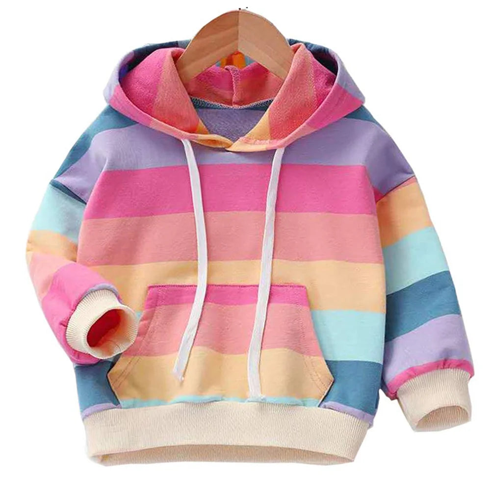 Lovebay Kids Girl Rainbow Pullover Hoodies Casual Hooded Sweatshirts Jumper Hoody Sweater Tops